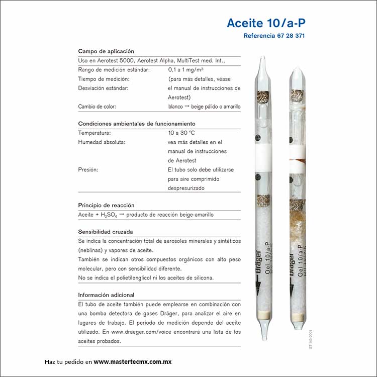Tubos Drager Detección de Aceite 10/-a-P